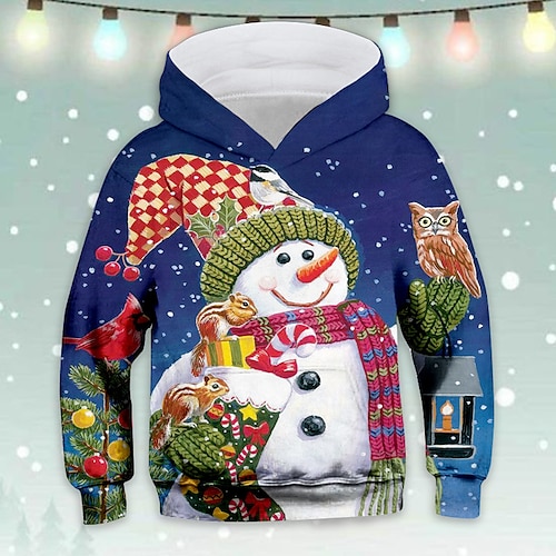 

Kids Boys Ugly Christmas Hoodie Pullover Snowman Long Sleeve Pocket Children Top Christmas Gifts Hoodie Fashion Adorable Blue Winter 7-13 Years Fall