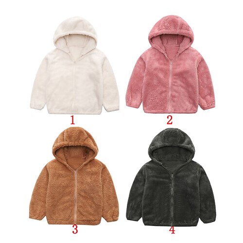 

Kids Boys Fleece Jacket Outerwear Solid Color Long Sleeve Coat Casual Cool Daily Green Pink Brown Winter Fall 7-13 Years