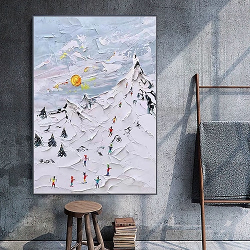 

Mintura Handmade Mountain Oil Paintings On Canvas Wall Art Decoration Modern Abstract Snow Landscape Picture For Home Decor Rolled Frameless Unstretched Painting