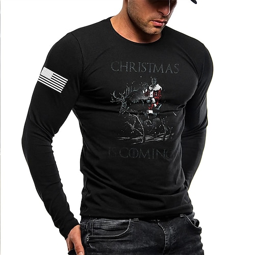 

Men's T shirt Tee Elk Graphic Prints Crew Neck Black Blue White Hot Stamping Christmas Street Long Sleeve Print Clothing Apparel Basic Designer Casual Comfortable