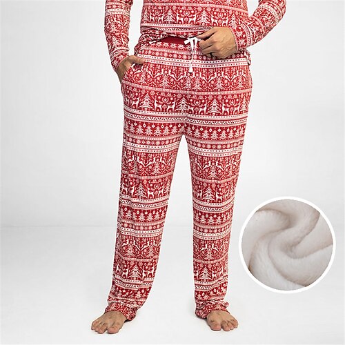 

Men's Christmas Pajamas Loungewear Flannel Pajama Pants Lounge Pants Graphic Prints Warm Soft Home Christmas Bed Flannel Warm Pocket Elastic Waist Winter Red White