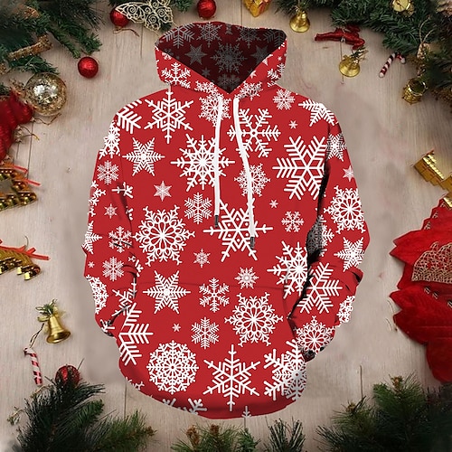 

Men's Pullover Hoodie Sweatshirt Ugly Christmas Hooded Christmas Casual Daily Sportswear Casual Snowflake Hoodies Sweatshirts Long Sleeve Red