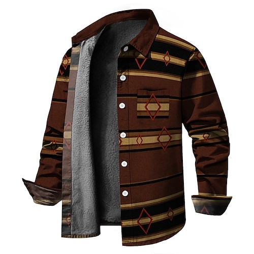 

Men's Fleece Lining Sports & Outdoor Single Breasted Graphic Prints Geometry 3D Printed Graphic Turndown Fashion Jacket Outerwear Long Sleeve Pocket Fall & Winter