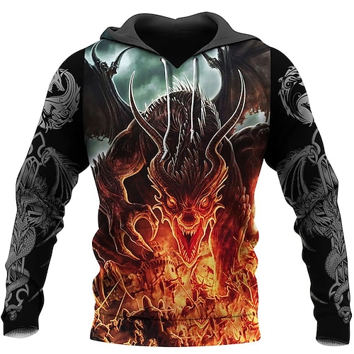 

Hombre Sudadera Con Capucha Naranja Con Capucha Dragón Estampados Fuego Estampado Diario Deportes Impresión 3D Básico Ropa de calle Design Primavera Otoño Ropa Sudaderas con capucha Sudaderas