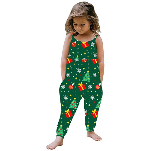 

Toddler Girls' Christmas Overall & Jumpsuit Santa Claus Cool Performance 3-7 Years Spring Green Black Blue