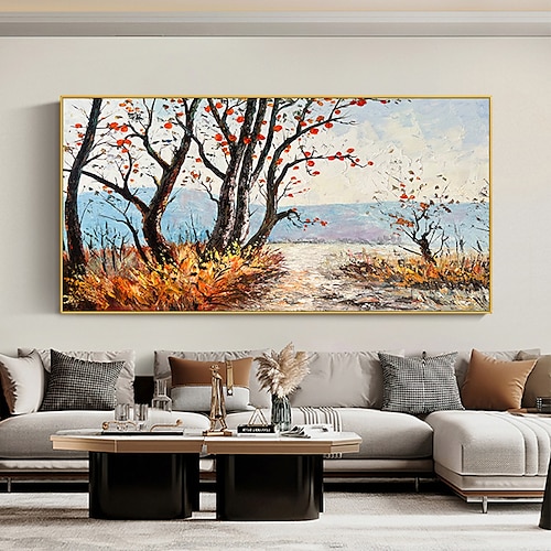 

Handmade Oil Painting Canvas Wall Art Decoration Modern Autumn Idyllic Woodland Landscape for Home Decor Rolled Frameless Unstretched Painting