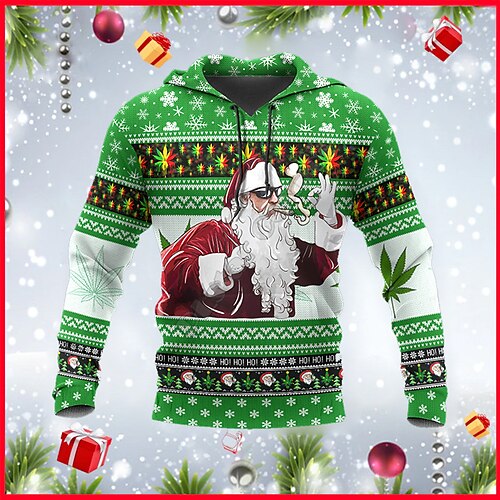 

Men's Pullover Hoodie Sweatshirt Green Hooded Santa Claus Graphic Prints Print Christmas Daily Sports 3D Print Basic Streetwear Designer Spring & Fall Clothing Apparel Hoodies Sweatshirts