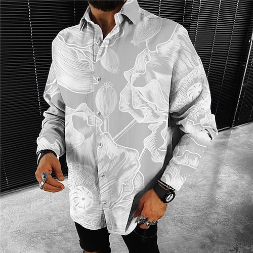 

Men's Shirt Floral Graphic Prints Turndown Blue Pink Gray 3D Print Outdoor Street Long Sleeve Button-Down Print Clothing Apparel Fashion Designer Casual Soft