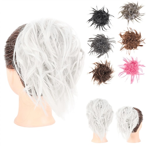 

Tousled Updo Messy Bun Hairpieces Hair Extension Ponytail with Elastic Rubber Band Synthetic Hair Scrunchies Hair Piece for Women Girls (Tousled Updo Messy Bun White)