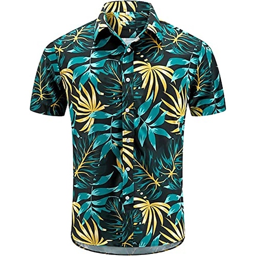 

Men's Shirt Coconut Tree Graphic Prints Leaves Turndown Green Black Blue 3D Print Outdoor Street Short Sleeves Button-Down Print Clothing Apparel Tropical Designer Casual Hawaiian