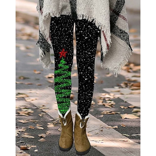 

Women's Christmas Pants Trousers Leggings Black Green Retro Red Light Grey High Waist Sparkle Sparkle & Shine CPrint High Elasticity Full Length Outdoor S M L XL XXL