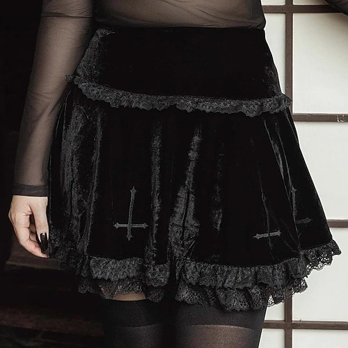 

Women's Skirt Gothic Dress Mini Polyester Black Skirts Lace Embroidered Sexy Punk & Gothic S M L
