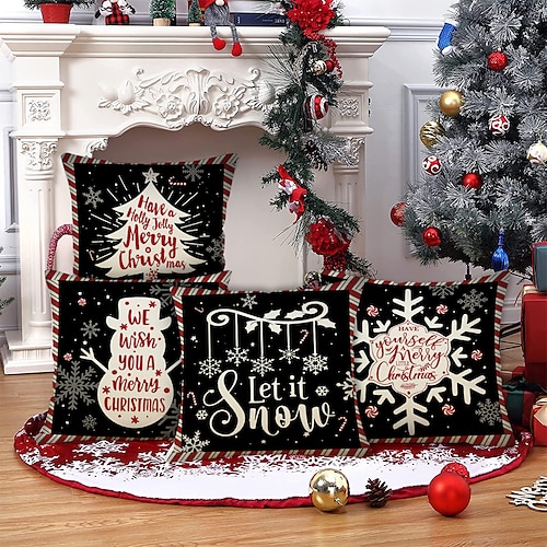 

Christmas Double Side Throw Pillow Cover 4PC Traditional Soft Decorative Square Cushion Pillowcase for Bedroom Livingroom Sofa Couch Chair Machine Washable