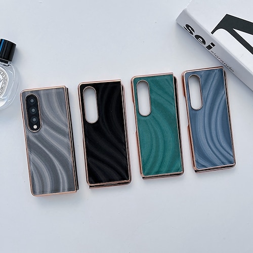 

Phone Case For Samsung Galaxy Full Body Case Z Fold 4 Z Fold 3 Plating Four Corners Drop Resistance Shockproof Wood Grain Scenery Acrylic