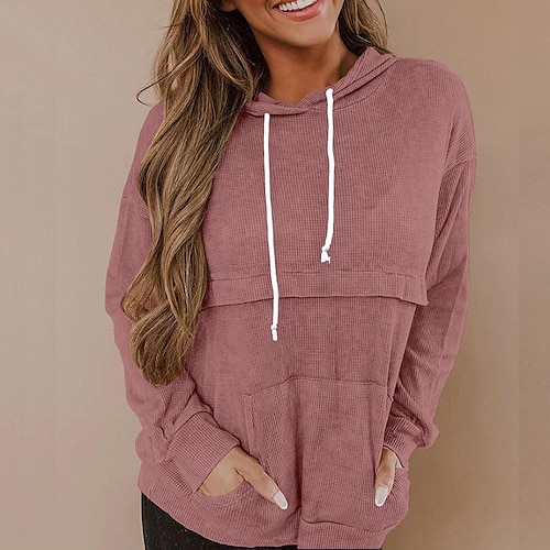 

Women's Hoodie Sweatshirt Basic Streetwear Black Pink khaki Plain Hoodie Long Sleeve S M L XL 2XL 3XL