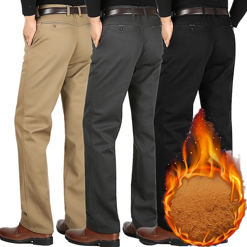 

Men's Fleece Pants Trousers Casual Pants Pocket Solid Color Comfort Warm Business Casual Daily Cotton Blend Retro Vintage Formal Black Khaki Stretchy