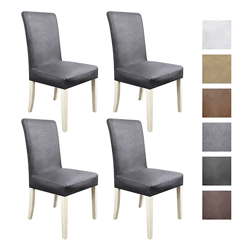 

4 Pcs Dining Chair Covers Stretch Chair Covers for Dining Room Parson Chair Slipcovers Chair Protectors Covers Dining, Soft Thick Solid Faux Leather Fabric Washable