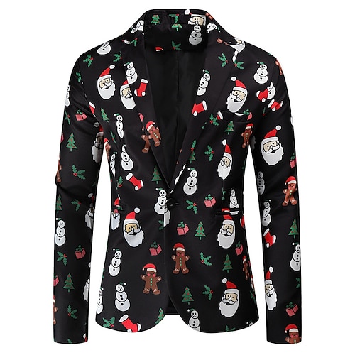

Men's Coat Breathable Christmas Santa Claus Snowman Gingerbread 3D Printed Graphic Turndown Fashion Jacket Outerwear Long Sleeve Pocket Fall & Winter