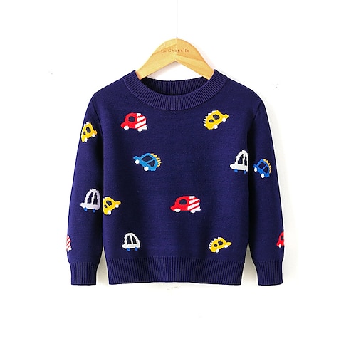 

Toddler Boys Sweater Car Long Sleeve Crewneck School Basic Blue Winter Clothes 3-7 Years