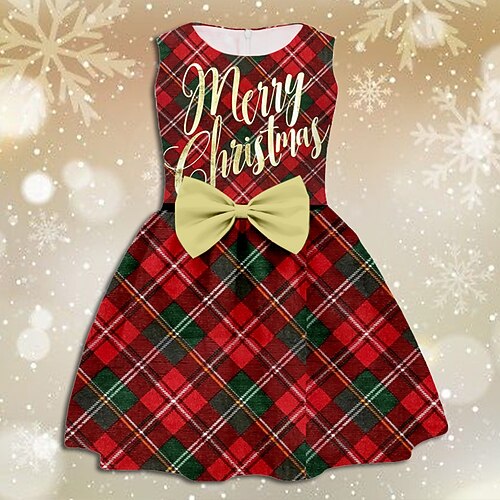 

Kids Girls' Christmas Dress Plaid Casual Dress Above Knee Dress Christmas Gifts Crewneck Sleeveless Adorable Dress 2-12 Years Spring Wine