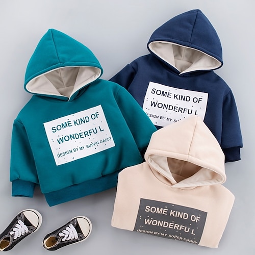 

Toddler Boys Hoodie Pullover Letter Long Sleeve Children Top Casual Hoodie Fashion Daily Light Blue Navy Blue Beige Winter 3-7 Years