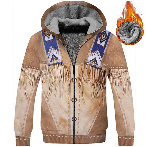 

Men's Fleece Jacket Full Zip Hoodie Fleece Hoodie Sherpa Jacket Brown Hooded Graphic Prints Zipper Print Sports Outdoor Daily Sports 3D Print Fleece Boho Streetwear Designer Winter Clothing Apparel