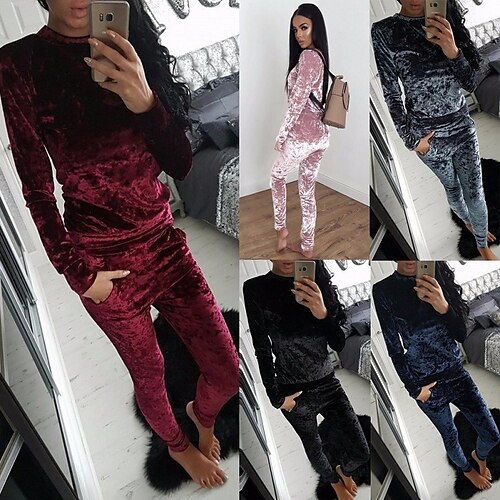 

Women's Sweatshirt Sweatpants Basic Black Pink Casual Daily Solid Color Round Neck S M L XL