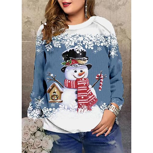 

Women's Plus Size Christmas Tops Pullover Sweatshirt Graphic Santa Claus Long Sleeve Streetwear Daily Polyester Winter Fall Green Blue