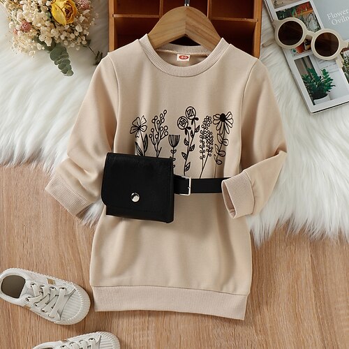 

Toddler Girls' Sweatshirt Floral Outdoor Long Sleeve Active 3-7 Years Winter Creamy-white