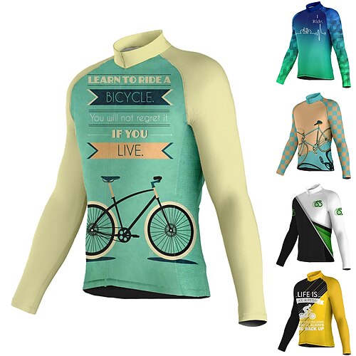 

Men's Cycling Jersey Long Sleeve Bike Jersey Top with 3 Rear Pockets Mountain Bike MTB Road Bike Cycling Breathable Quick Dry Moisture Wicking Reflective Strips Black Green Yellow Graphic Spandex