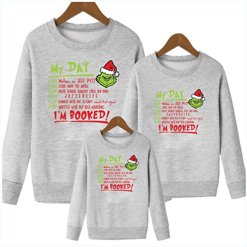 

Family Christmas Sweatshirt Letter Casual Black Red Light Black Long Sleeve Daily Matching Outfits