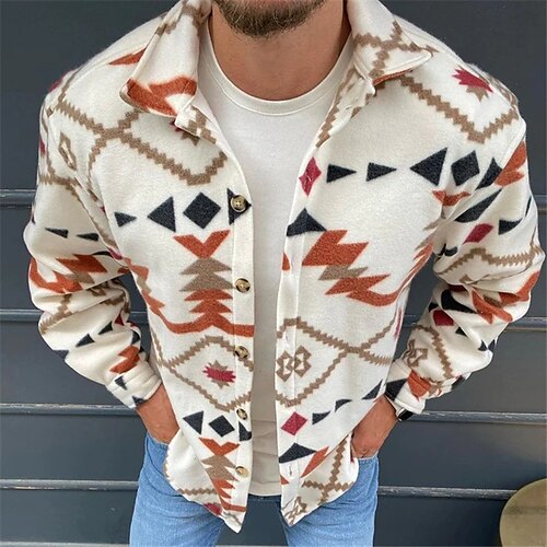 

Men's Coat Warm Sports & Outdoor Single Breasted Geometry 3D Printed Graphic Turndown Fashion Jacket Outerwear Long Sleeve Print Fall & Winter
