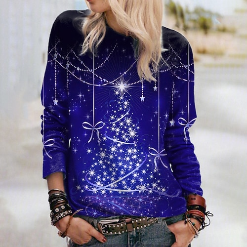 

Women's Sweatshirt Pullover Streetwear Green Blue Purple Christmas Tree Christmas Round Neck Long Sleeve S M L XL 2XL 3XL