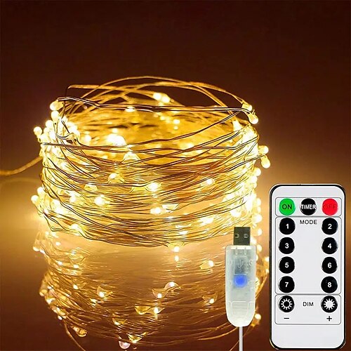 

filo di rame luci della stringa luci leggiadramente di natale usb 10m 100 led telecomando scintillio luci stella impermeabile di rame filo d'argento decorativo luci della stringa