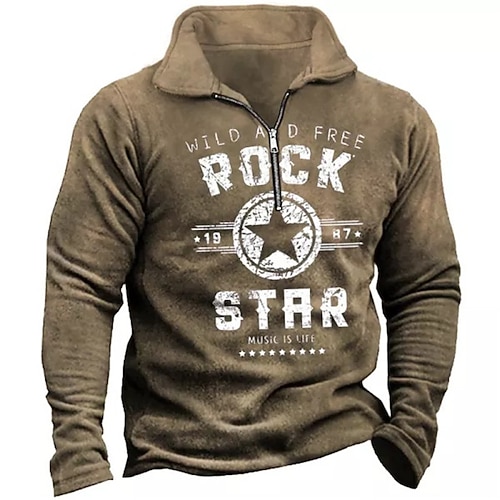 

Men's Zip Up Sweatshirt Pullover Quarter Zipper Sweatshirt Brown Half Zip Letter Graphic Prints Zipper Print Daily Sports 3D Print Basic Designer Casual Spring & Fall Clothing Apparel Hoodies