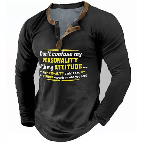 

Homens Camisa Henley Camiseta Camisetas Gráfico Letra Henley Preto Impressão 3D Ao ar livre Diário Manga Longa Botão para baixo Imprimir Roupa Básico Designer Casual Clássico