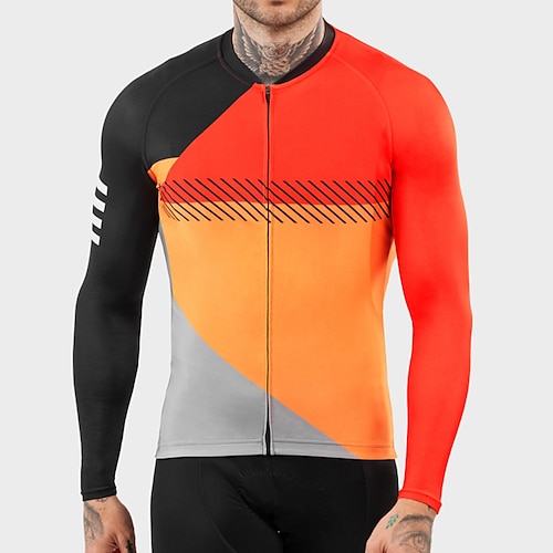 

Men's Cycling Jersey Long Sleeve Bike Jersey Top with 3 Rear Pockets Mountain Bike MTB Road Bike Cycling Breathable Quick Dry Moisture Wicking Reflective Strips Red Color Block Spandex Sports