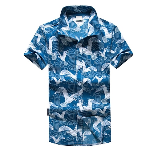 

Men's Summer Hawaiian Shirt Graphic Bird Turndown Blue Outdoor Casual Short Sleeve Print Clothing Apparel Hawaiian Beach