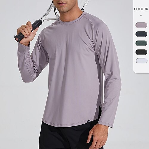 

Men's Workout Shirt Running Shirt Split Long Sleeve Top Athletic Athleisure Winter Breathable Quick Dry Soft Fitness Running Jogging Sportswear Activewear Solid Colored Light Purple Black Army Green