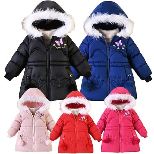 

Toddler Girls' Down Coat Butterfly Fashion Outdoor Cotton Coat Outerwear 3-7 Years Winter Black Pink Red