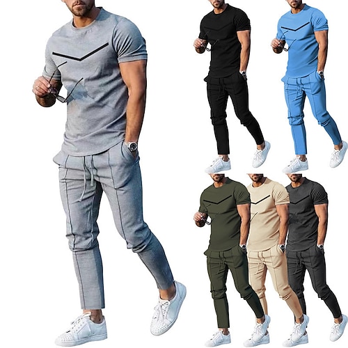 

Herre T-Shirt Jakkesæt Træningsdragt Tennistrøje Shorts og T-shirt sæt Grafiske T-shirts Grafisk Lineær Rund hals Trykt mønster udendørs Gade Kortærmet Snørelukning 2 stk Tøj Sport Designer Klassisk