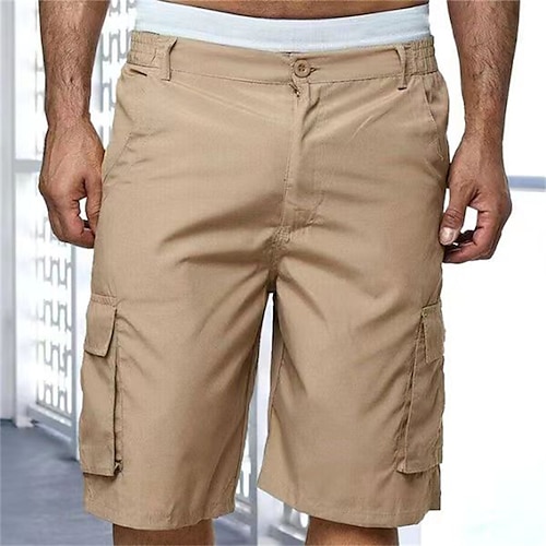 

Men's Cargo Shorts Shorts Multi Pocket Solid Color Comfort Breathable Knee Length Casual Daily Going out Cotton Blend Simple Casual Khaki Micro-elastic