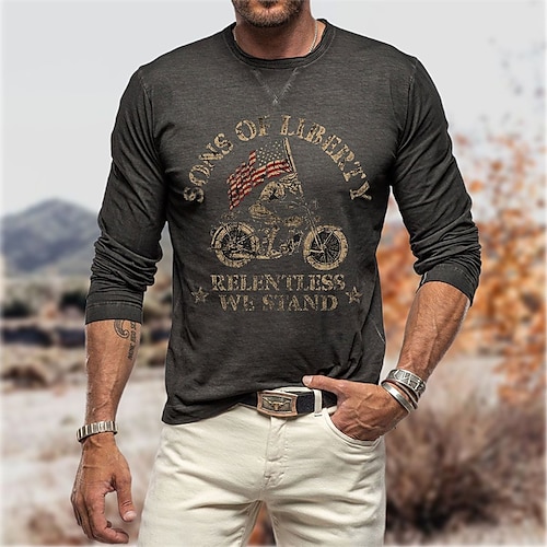 

Men's T shirt Tee Graphic Prints Motorcycle Crew Neck Black Navy Blue Coffee Gray Hot Stamping Street Sports Long Sleeve Print Clothing Apparel Fashion Designer Casual Comfortable / Weekend