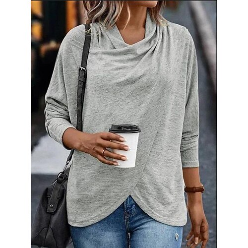 

Women's Blouse Shirt Green Black Blue Plain Asymmetric Long Sleeve Casual Basic V Neck Regular S