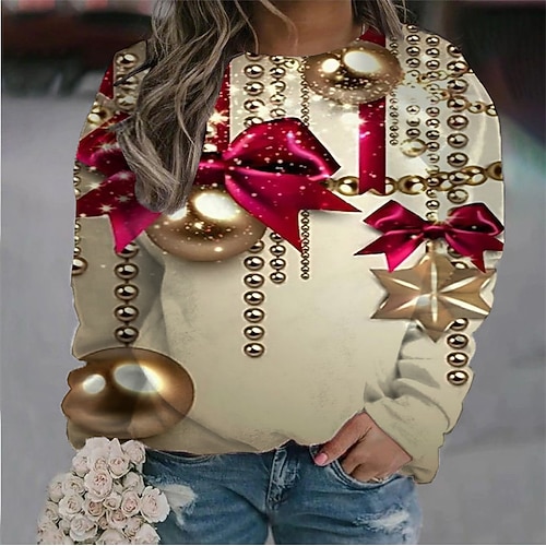 

Women's Plus Size Christmas Tops Pullover Sweatshirt Letter Santa Claus Print Long Sleeve Round Neck Casual Festival Daily Winter Fall Black Wine