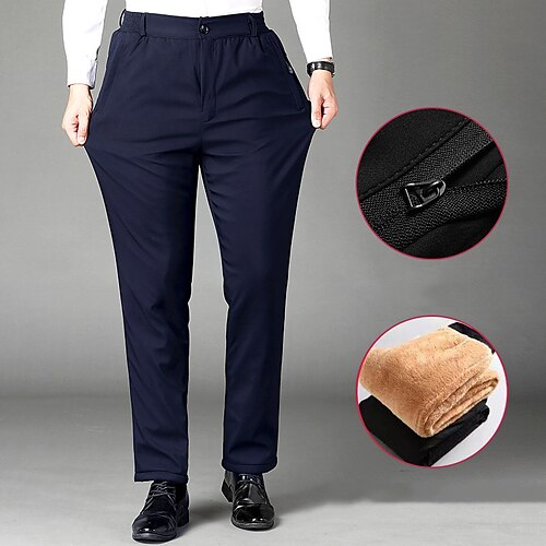 

Men's Sherpa Dress Pants Winter Pants Trousers Pocket Solid Color Comfort Warm Business Casual Daily Cotton Blend Retro Vintage Formal Black Navy Blue Stretchy