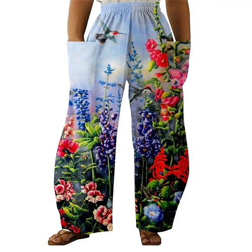 

Women's Plus Size Christmas Chinos Pants Trousers Pocket Print Floral Butterfly Snowman Casual Holiday High Full Length Winter Fall Black Blue Purple L XL XXL 3XL 4XL