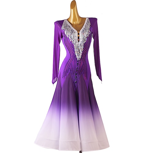 

Ballroom Dance Dress Crystals / Rhinestones Women's Performance Training Long Sleeve Spandex Organza
