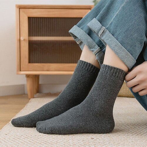 

Men's 2 Pairs Wool Socks Crew Socks Casual Socks Winter Socks Warm Fashion Solid Colored Casual Daily Ultra Warm Winter Black Light gray