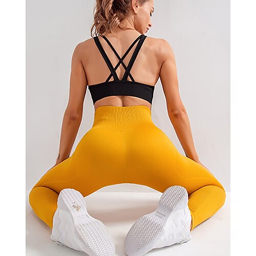 

Women's Scrunch Butt Seamless Leggings Slimming Workout Fitness High Waist Yoga Fitness Gym Workout Tights Bottoms Yellow Spandex Winter Sports Activewear High Elasticity